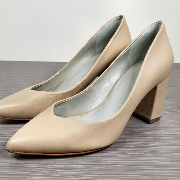 1.State Saffy Block Heel Pointy Toe Pump, Nude Leather, Womens Size 6 M / 36.5 - Picture 1 of 10